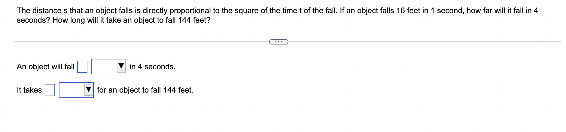 The distance s that an object falls is directly