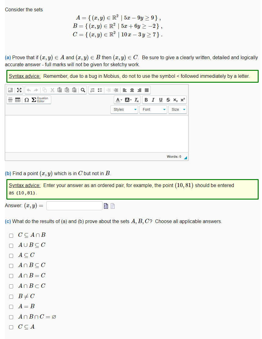 Consider the sets A = {(x, y) ER' | 5x - 9y