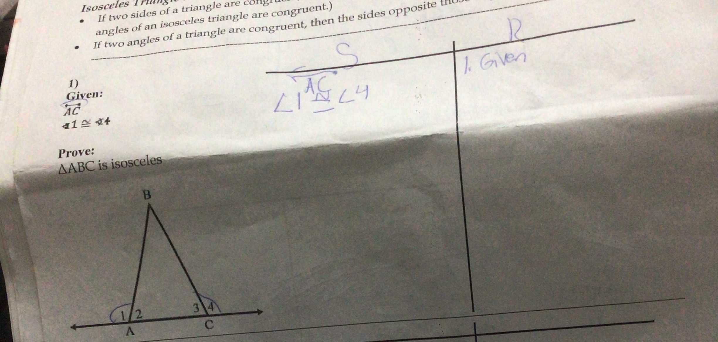 Statement and reason? Isosceles Triur If two