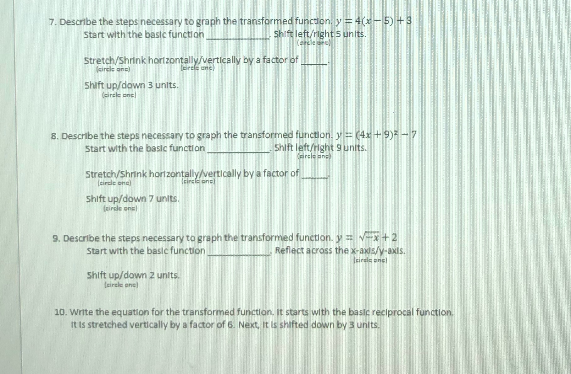 7. Describe the steps necessary to graph the