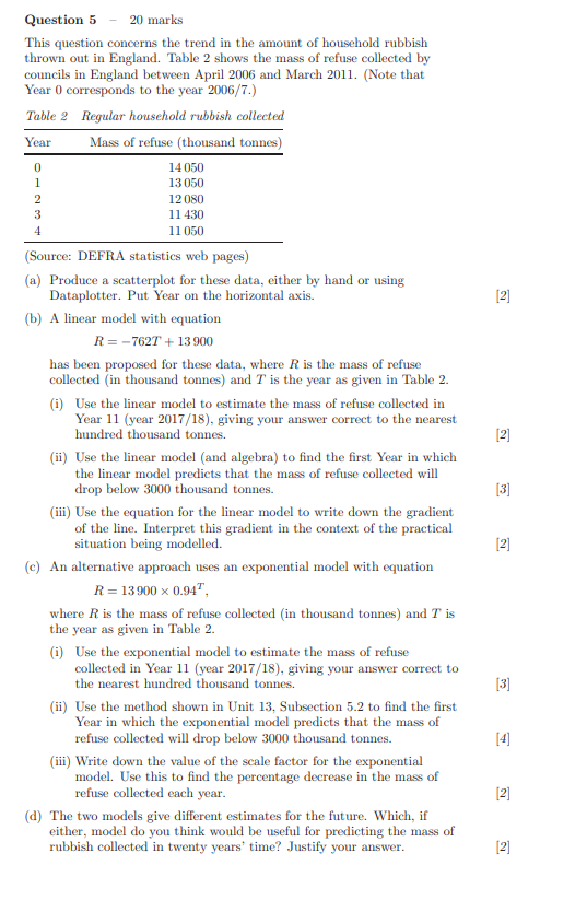 Question 5 - 20 marks This question concerns the