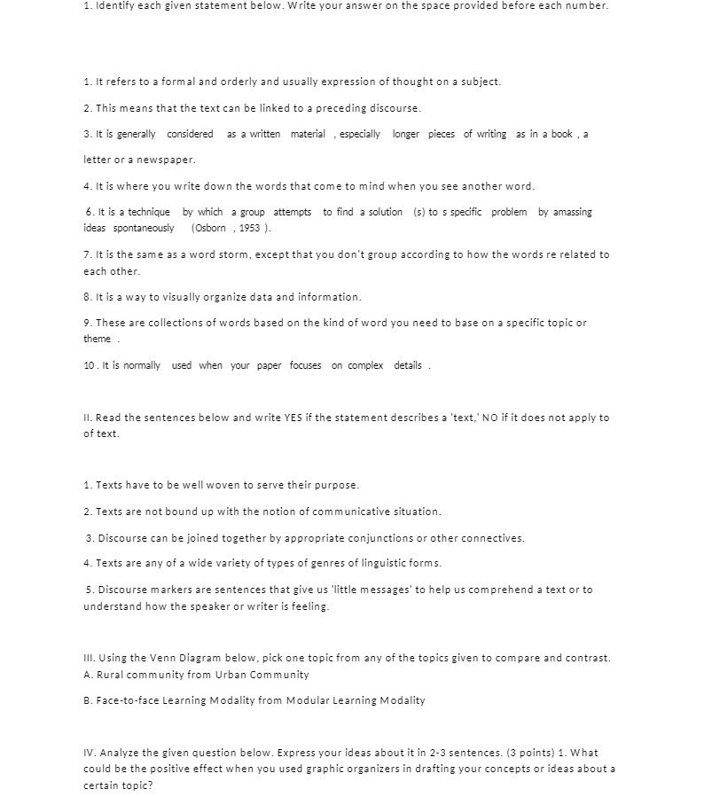 1. Identify each given statement below. Write