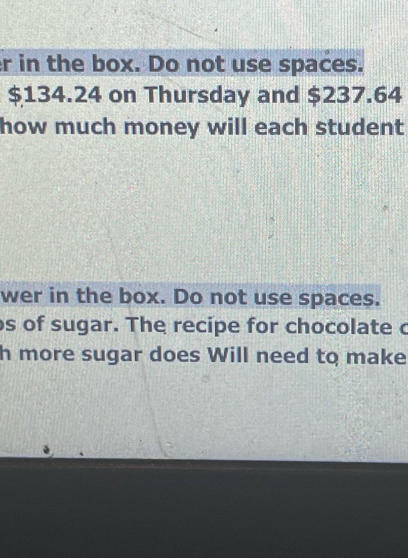 r in the box. Do not use spaces. $134.24 on