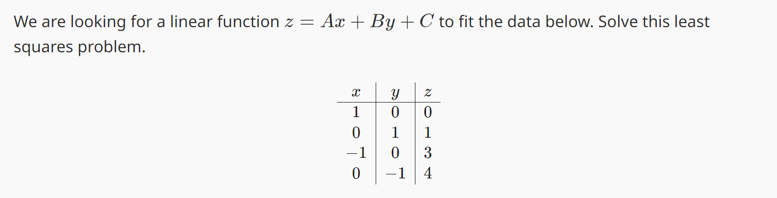 We are looking for a linear function 2 = A3: | By