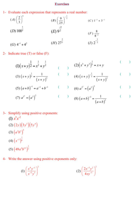 Exercises (I) Find the Real part, Imaginary part