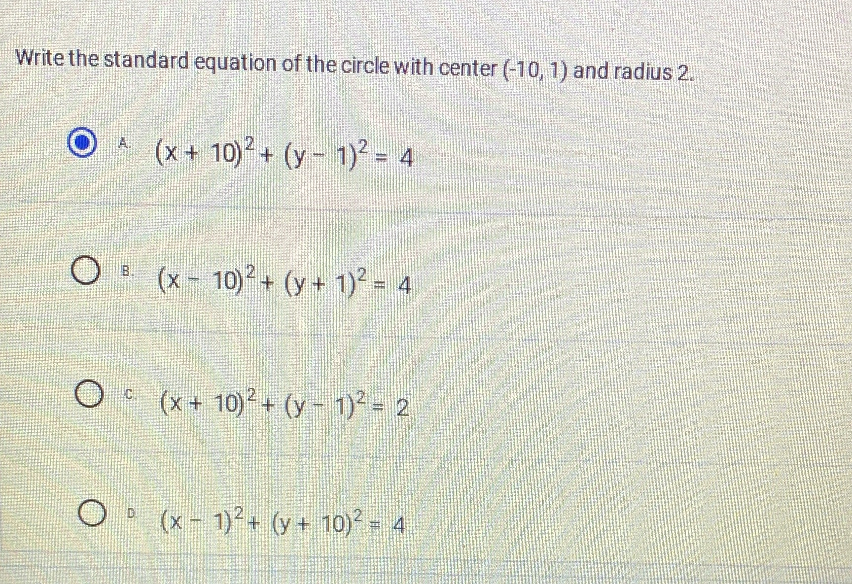 Write the standard equation of the circle with