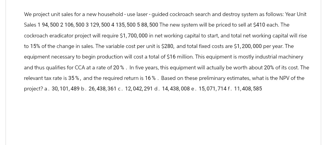Y2 We project unit sales for a new household -