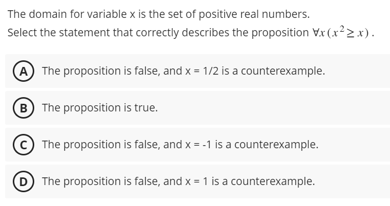 The domain for variable x is the set of positive