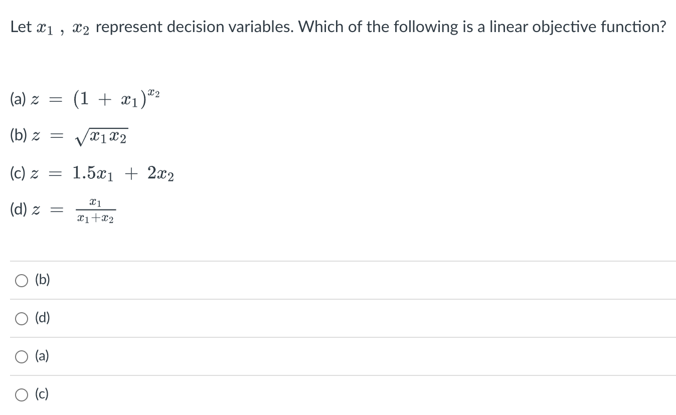 Let m1 , 3:2 represent decision variables. Which