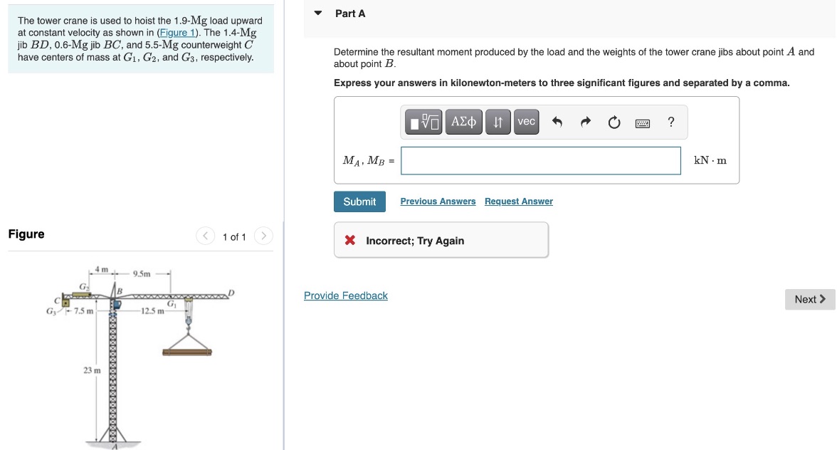 Part A The tower crane is used to hoist the