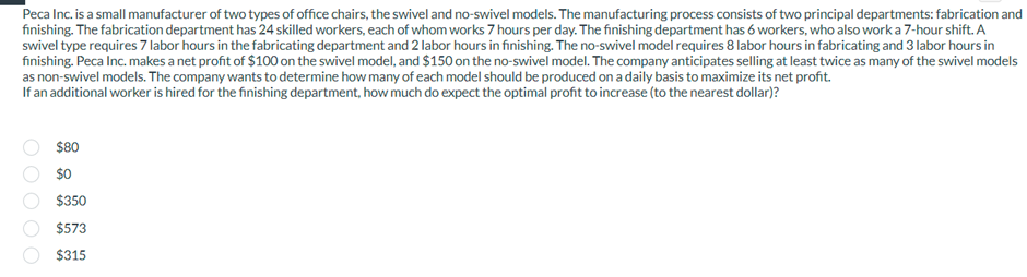 Peca Inc. is a small manufacturer of two types of