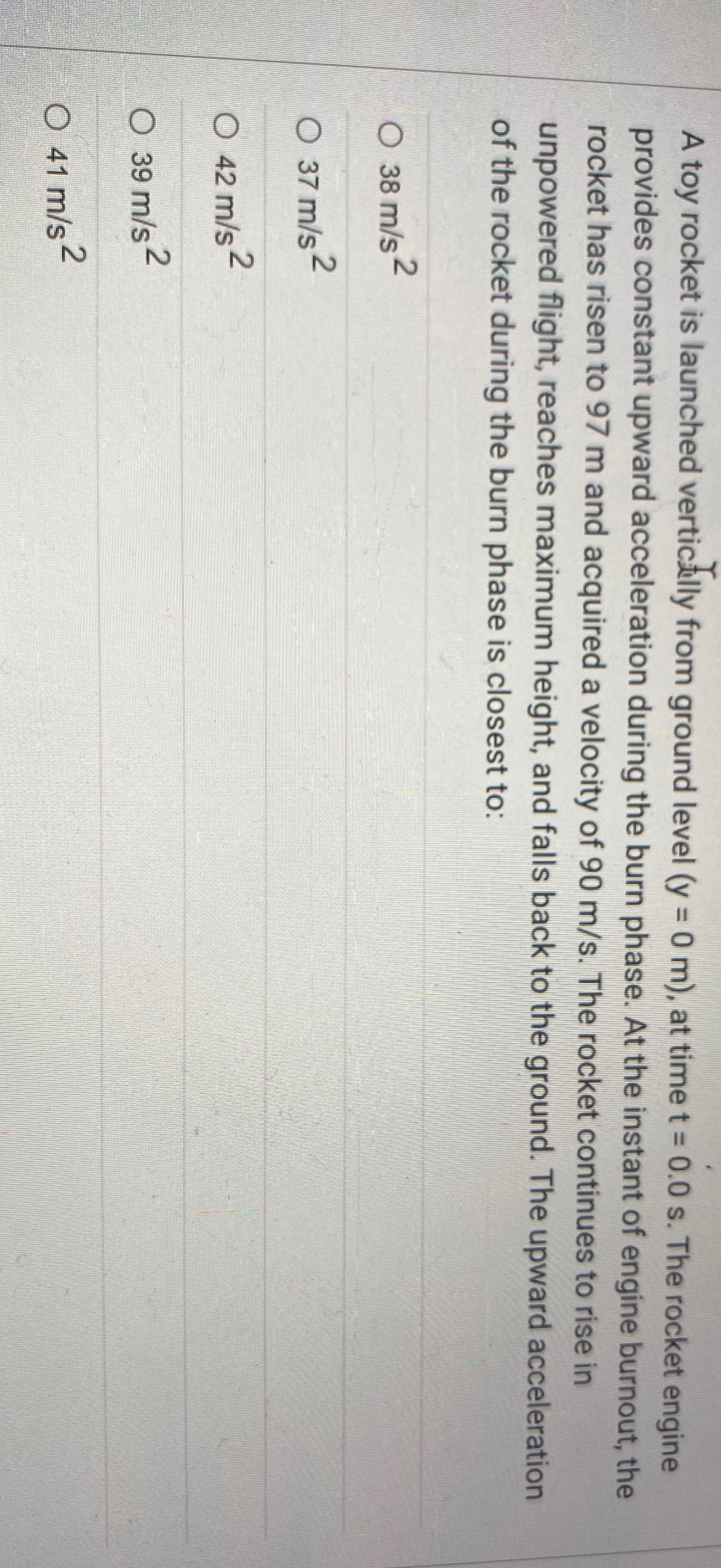 Physics helppppp A toy rocket is launched