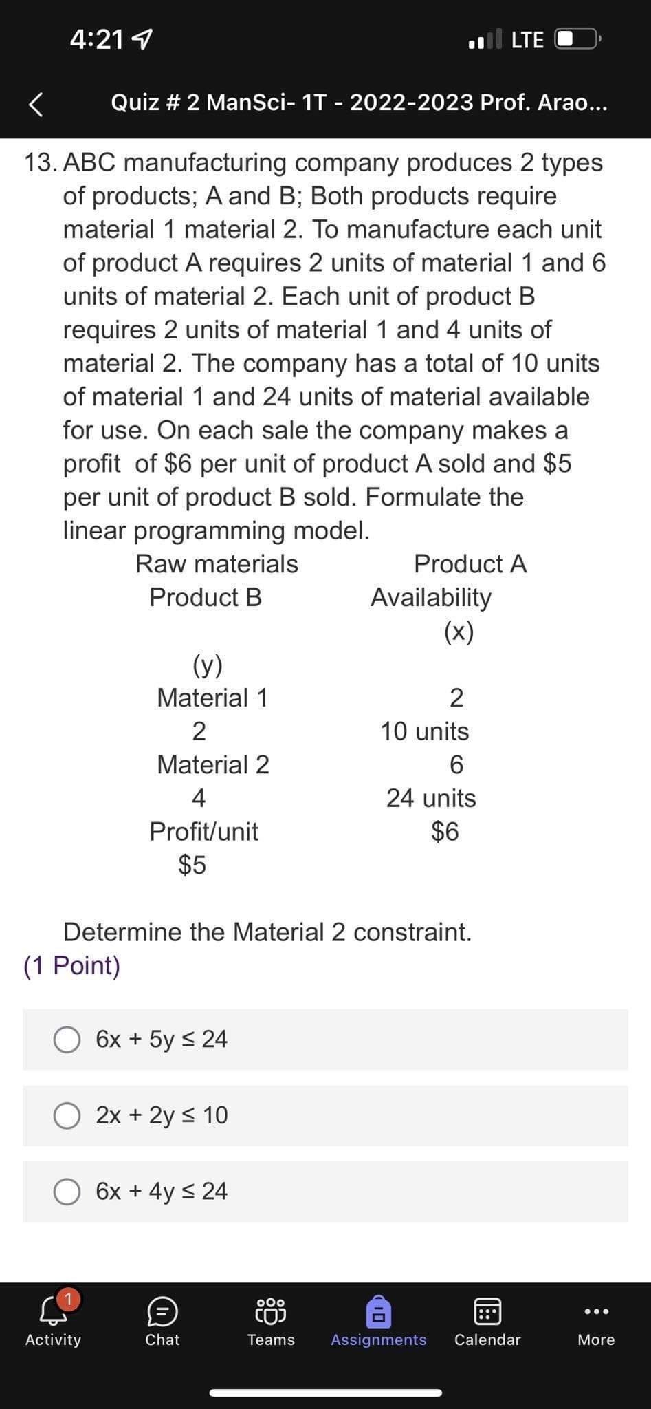 4:214 u LTE I Quiz # 2 ManSci 1T - 2022-2023