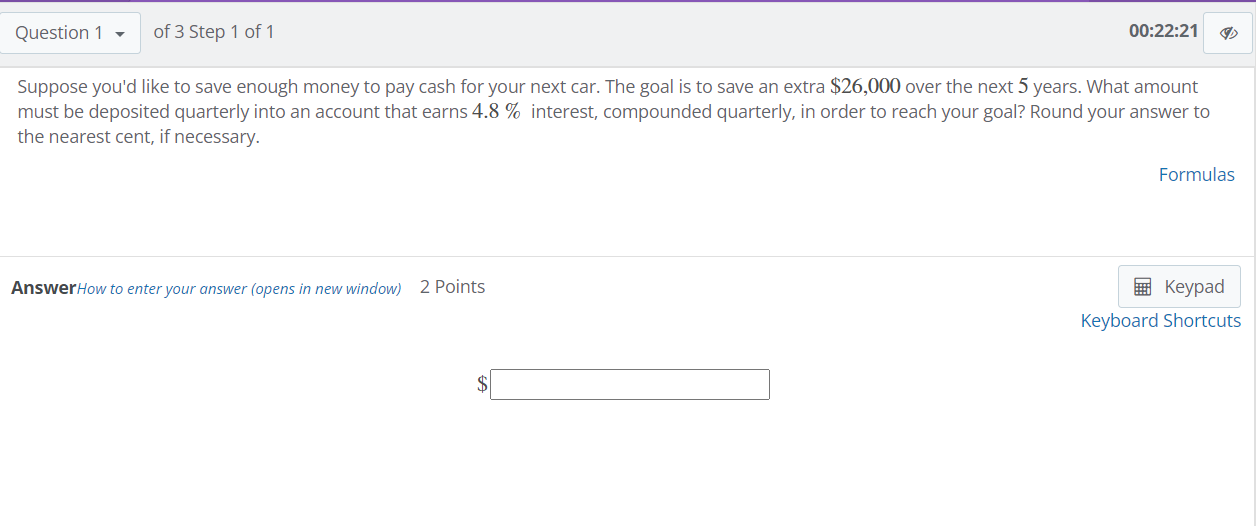 Question'l v of3 Step1 of1 00:22:21 <79 Suppose