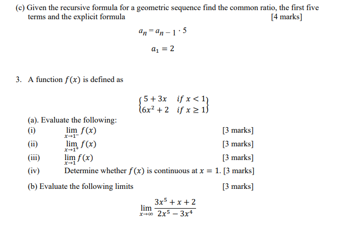 (c) Given the recursive formula for a geometric