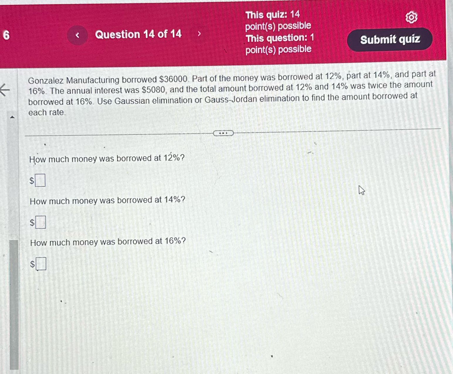 This quiz: 14 6 < Question 14 of 14 point(s)