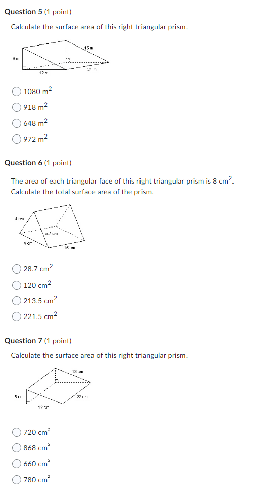 Question 1 {1 point} Calculate the area of this
