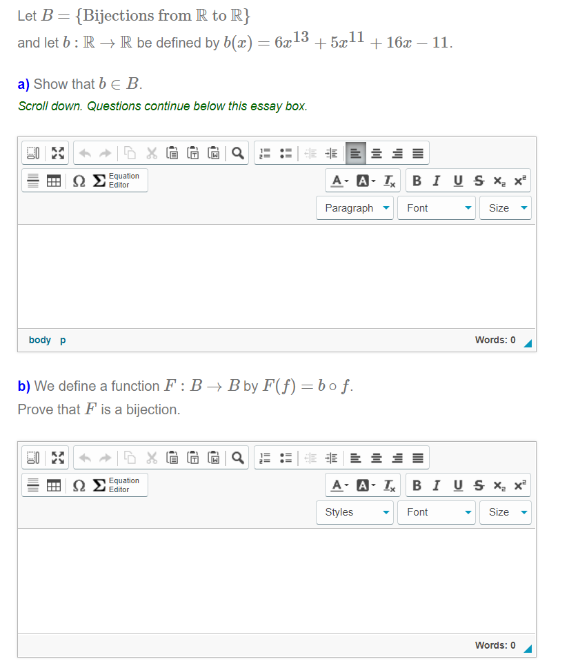 Let B = {Bijections from R to R} and let b : R -