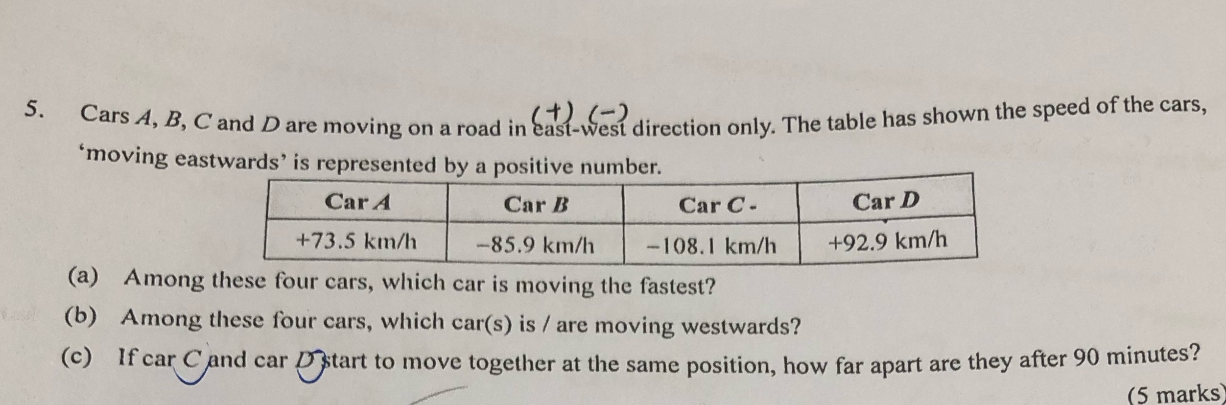 Please help 5. Cars A, B, C and D are moving on a