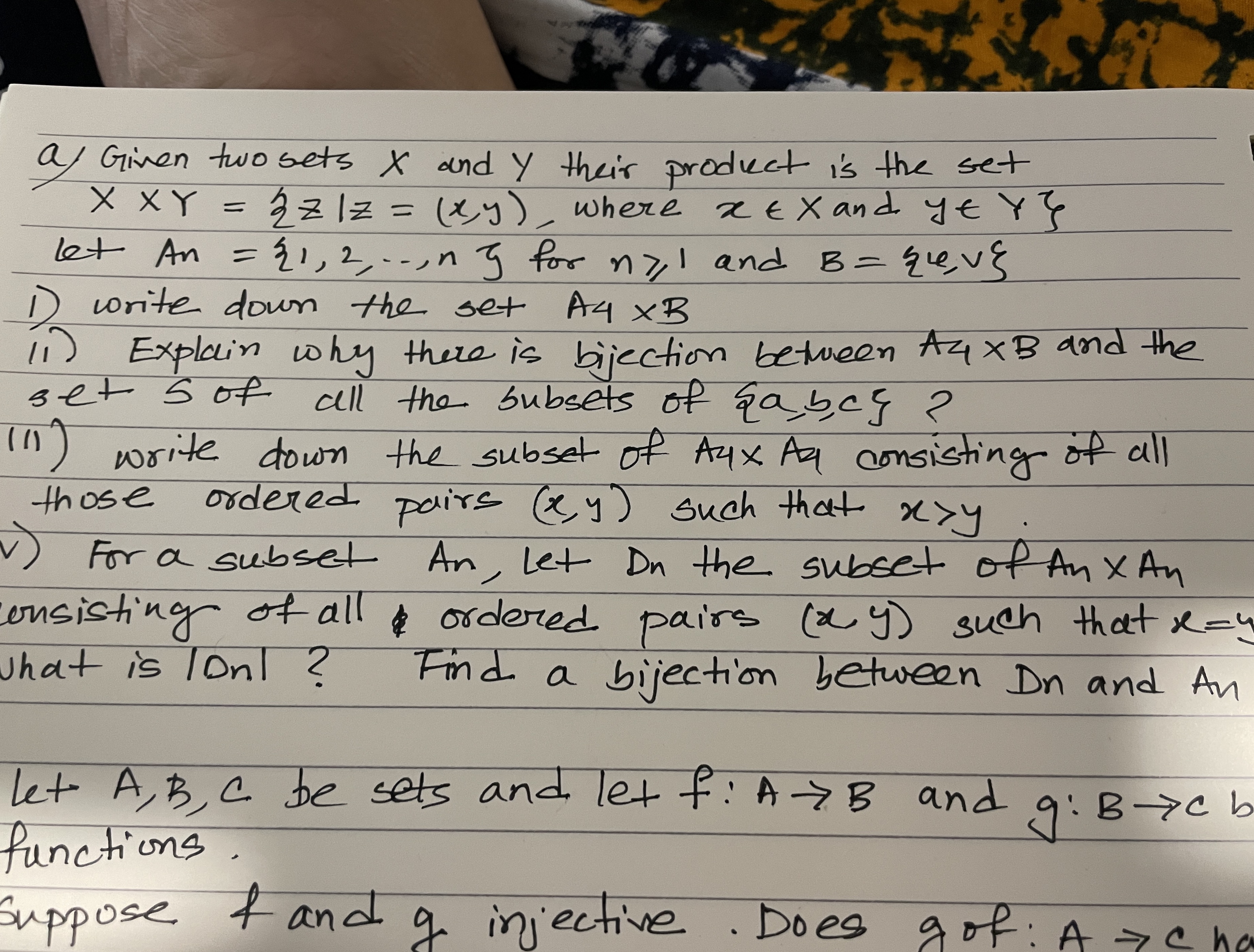 1,2,3,4 a/ Given two sets X and y their product