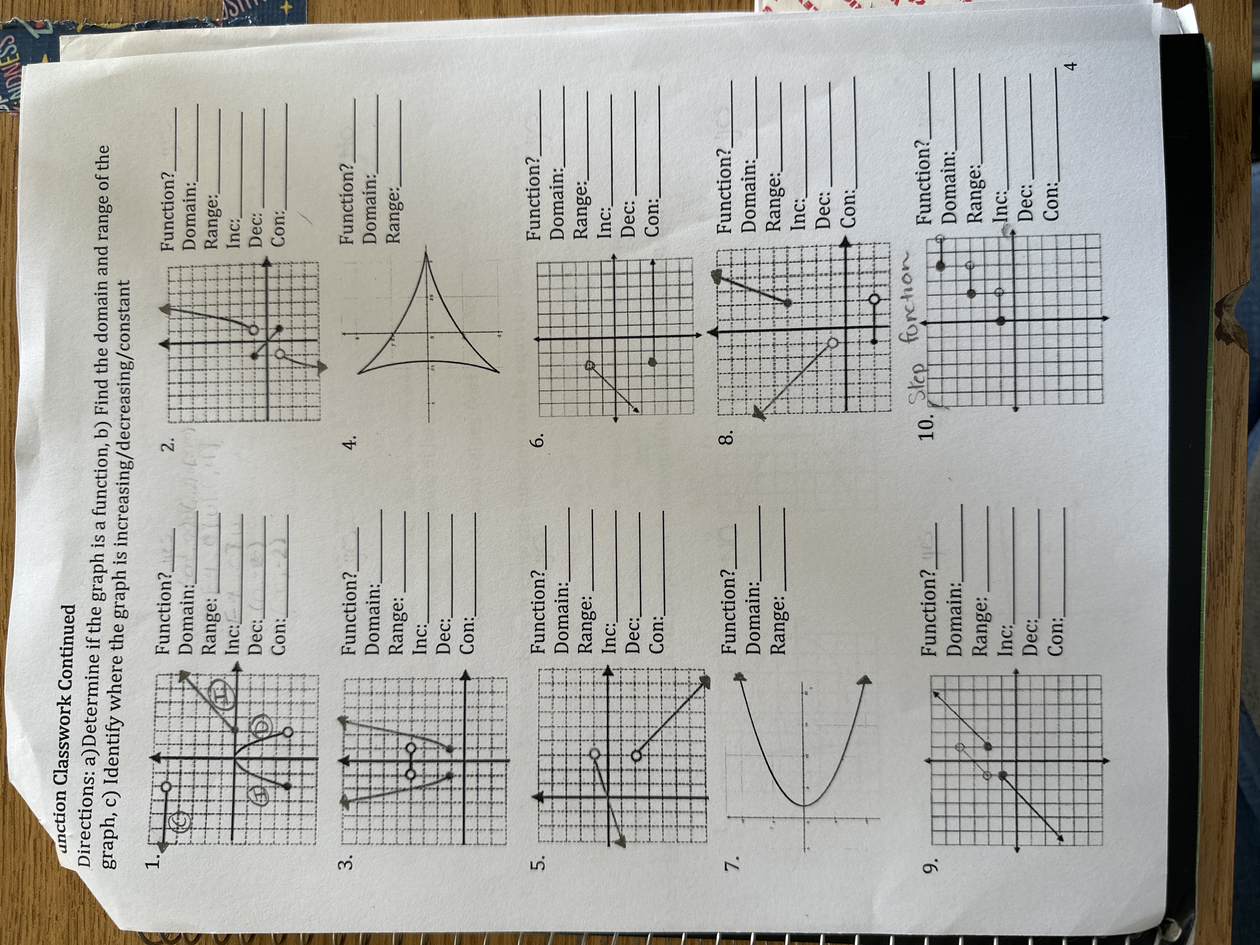 NONESS unction Classwork Continued Directions: a)