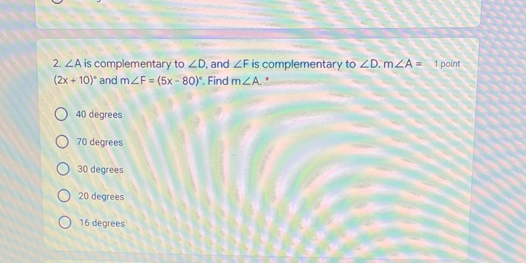 2. ZA is complementary to ZD, and ZF is