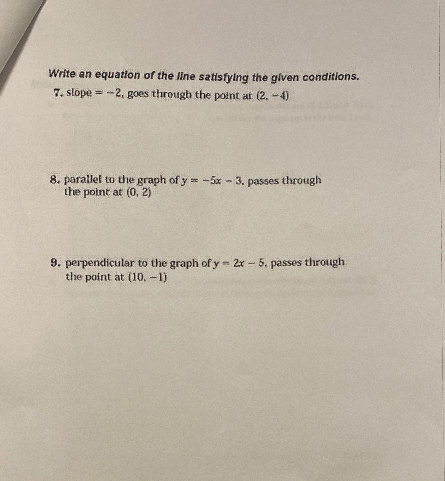 Write an equation of the line satisfying the