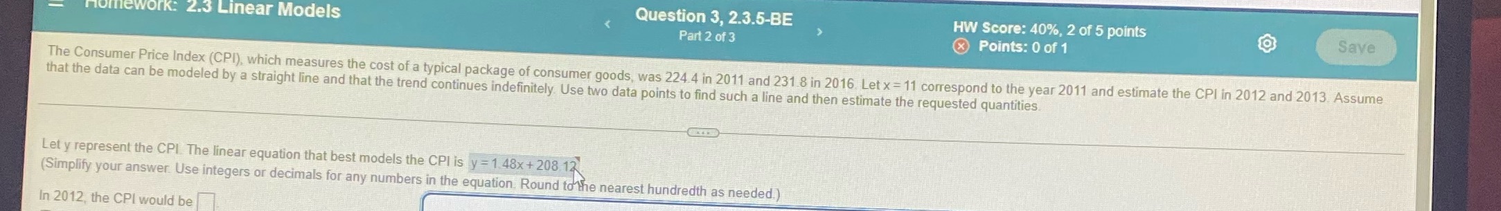 lework: 2.3 Linear Models Question 3, 2.3.5-BE HW
