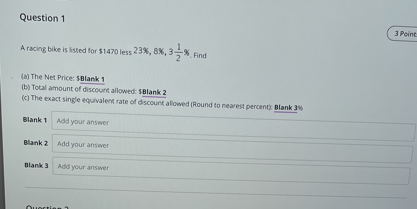 Question 1 3 Point A racing bike is listed for