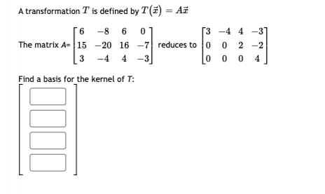 A transformation T' is defined by T(@) = AT