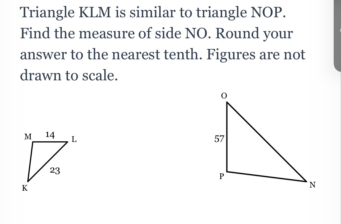 Triangle KLM is similar to triangle NOP. Find the