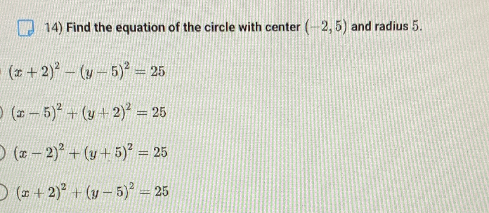 Find the equation of the circle with the center