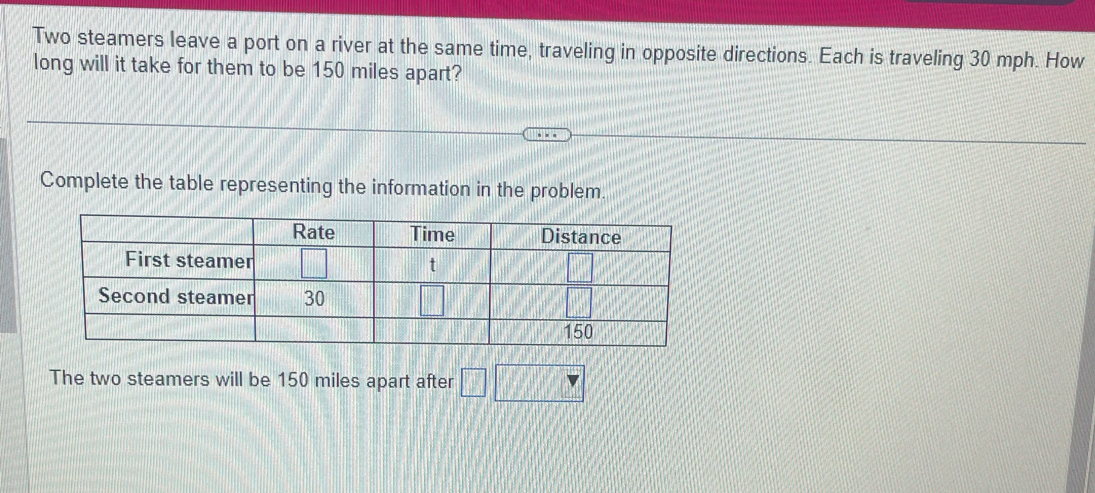 Two steamers leave a port on a river at the same