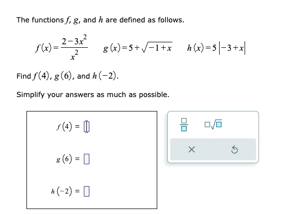 Week 2 Review - PreCalculus The functions f, g,