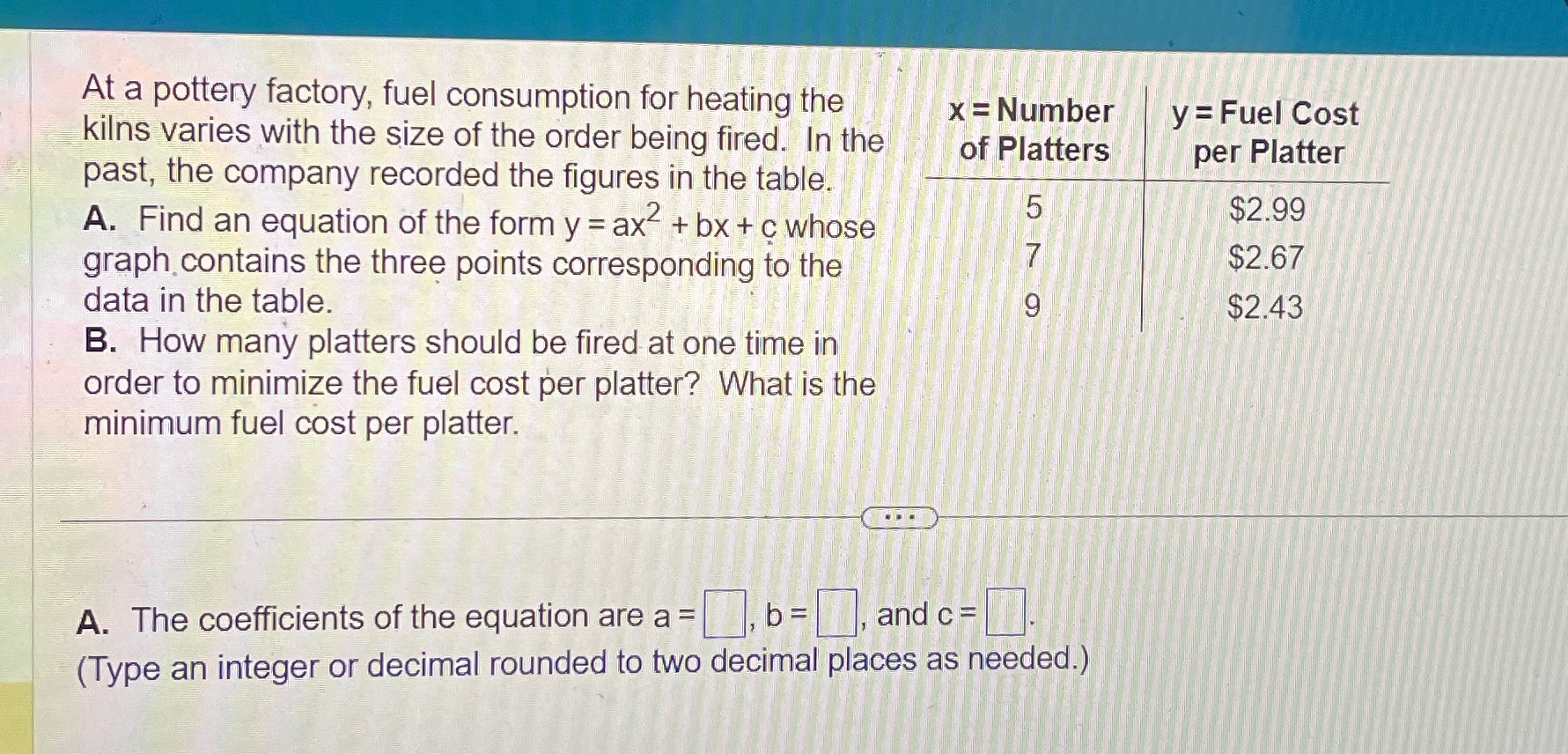 At a pottery factory, fuel consumption for