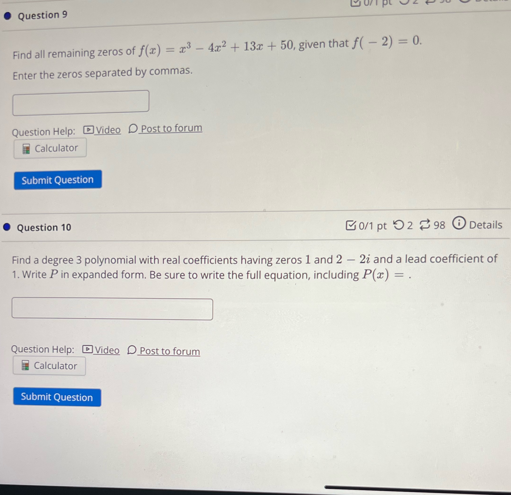 Questions 9 and 10 help Question 9 Find all