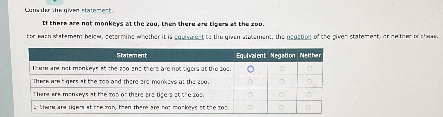 Consider the given statement. If there are not