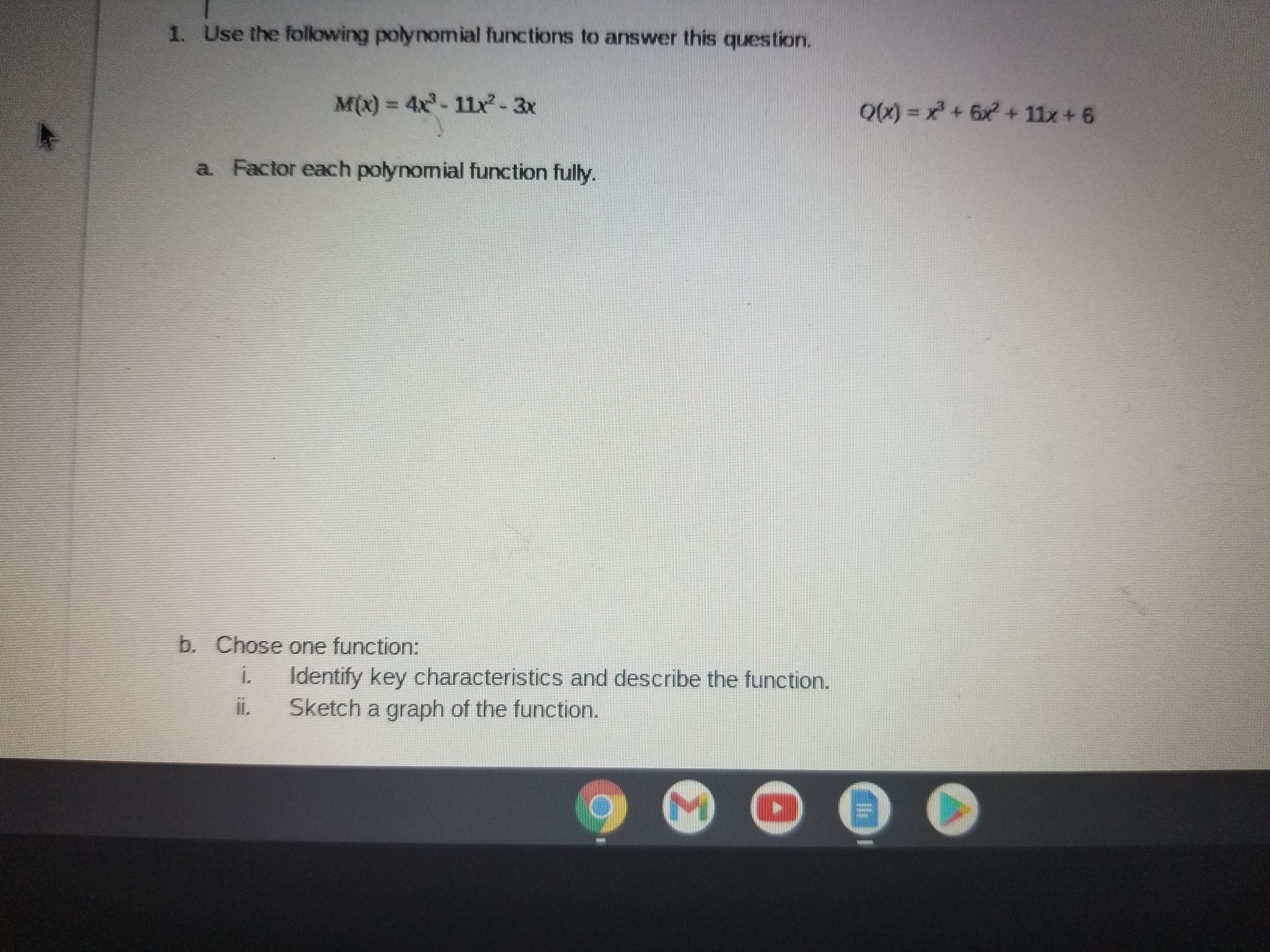 1. Use the following polynomial functions to