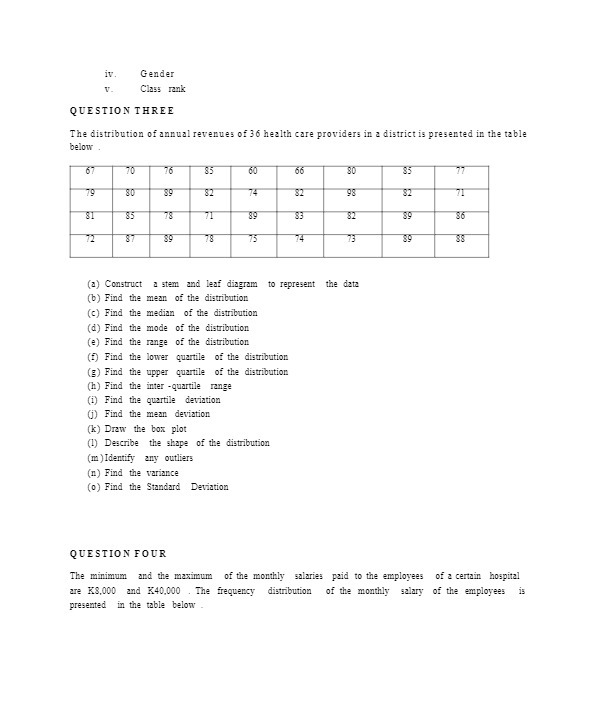 iv . Gender V. Class rank QUESTION THREE The