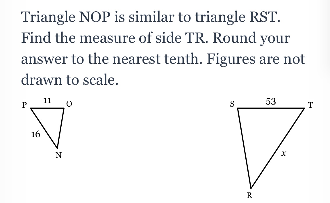 Triangle NOP is similar to triangle RST. Find the