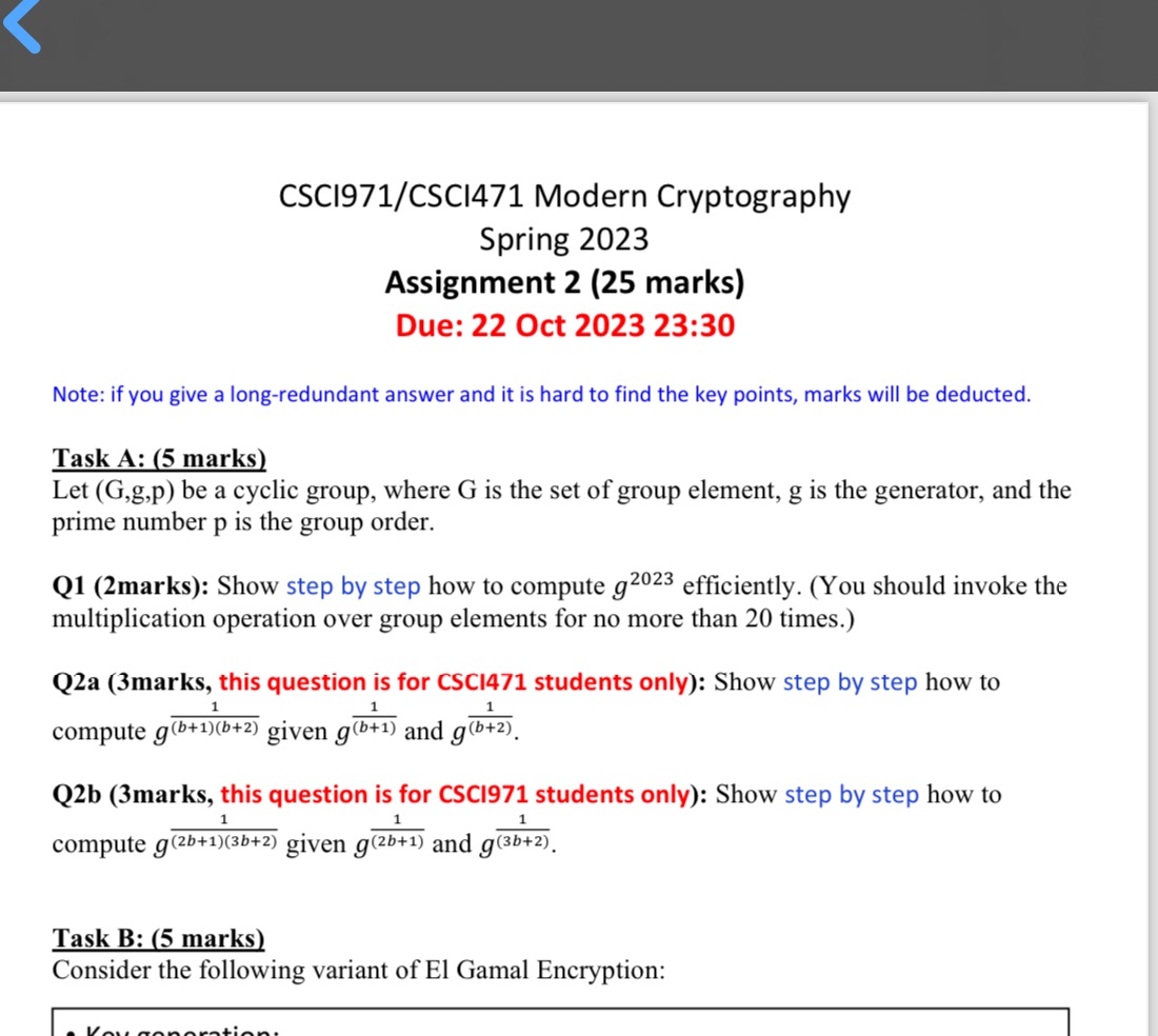 CSC1971/CSC1471 Modern Cryptography Spring 2023
