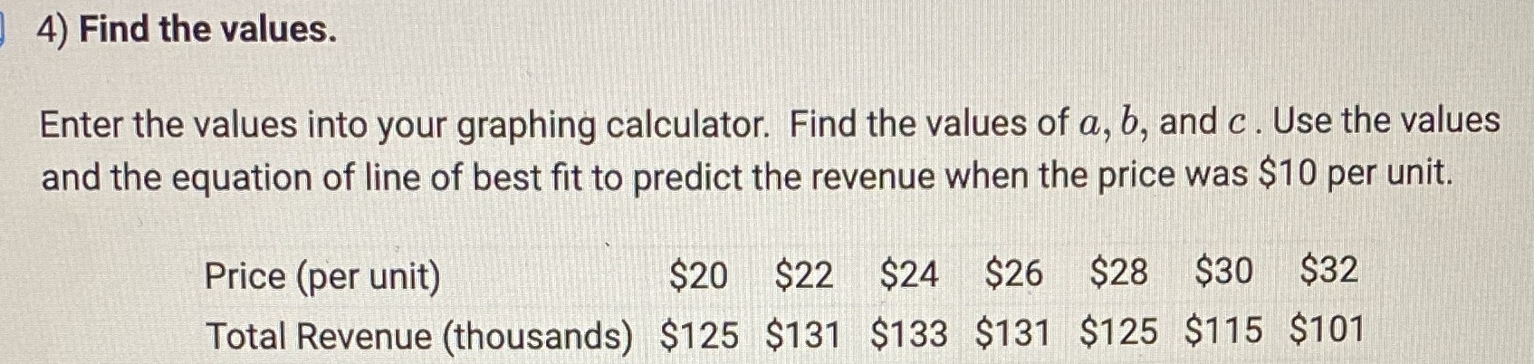 I 4) Find the values. Enter the values into your