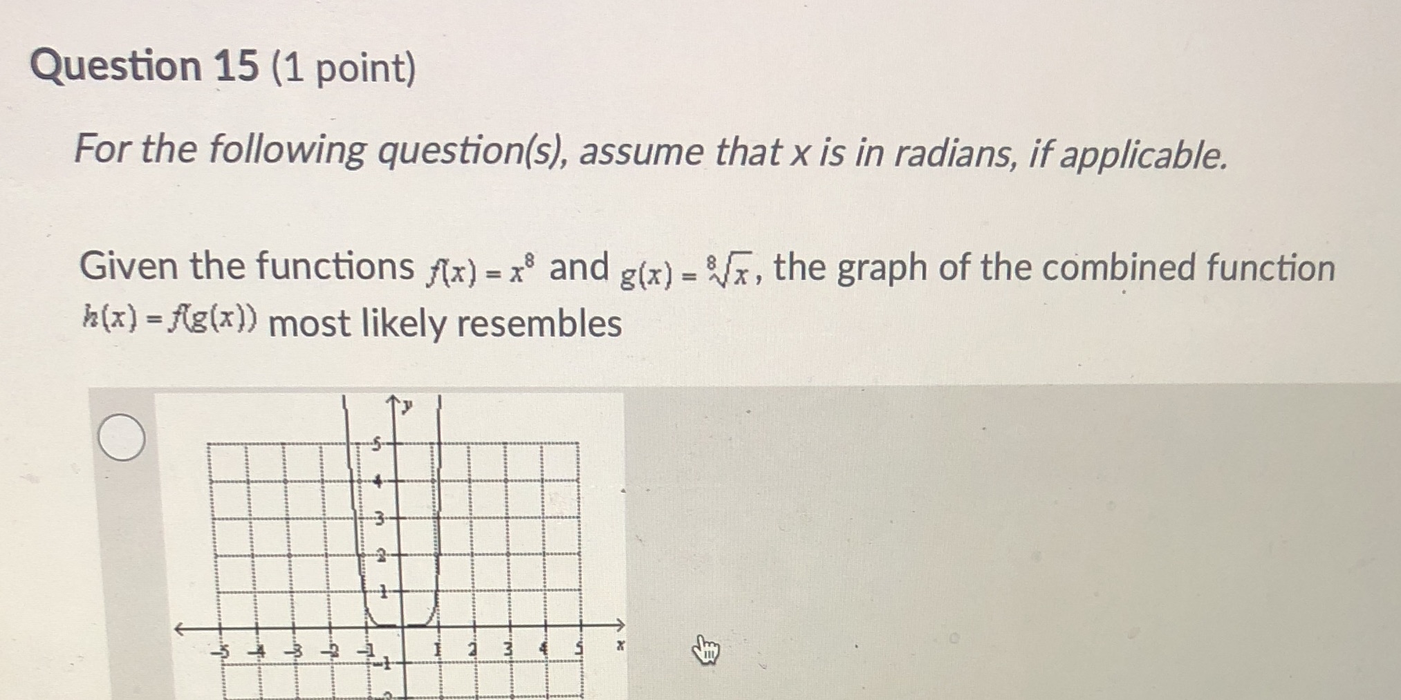 Question 15 (1 point) For the following