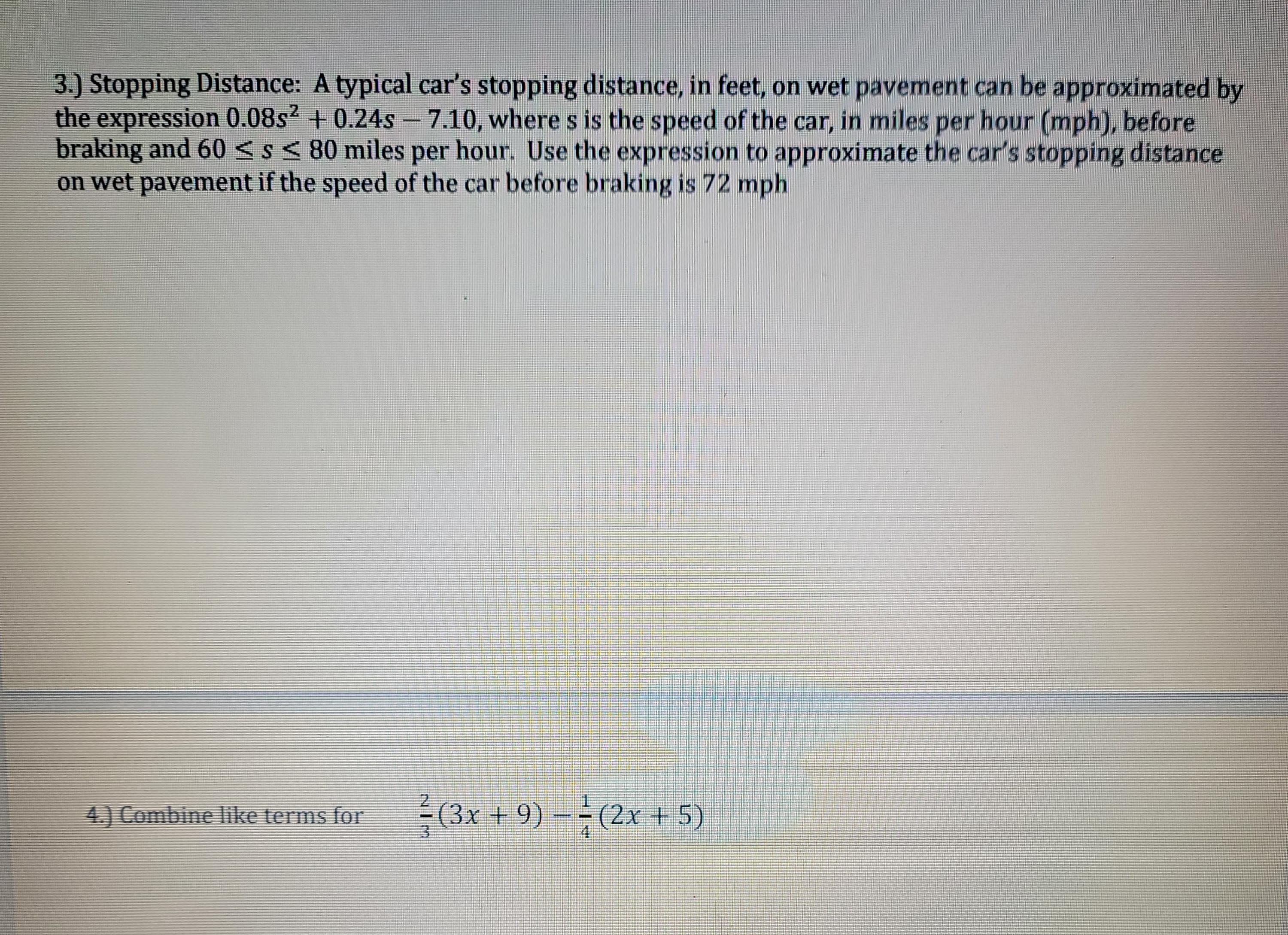 3.) Stopping Distance: A typical car's