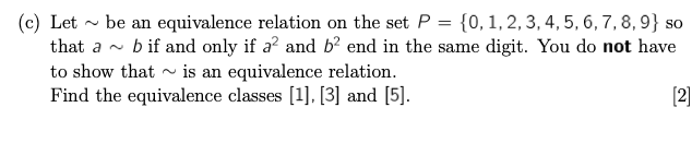 (c) Let ~ be an equivalence relation on the set P