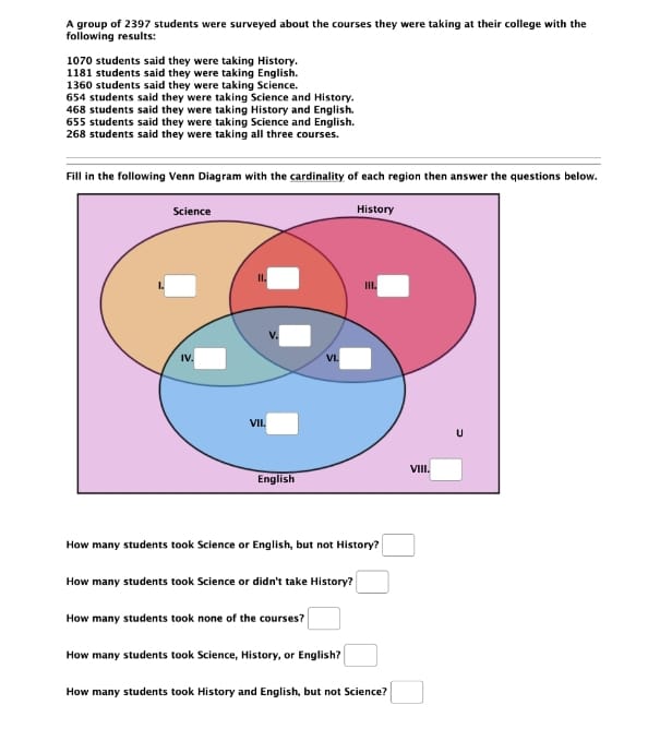 A group of 2397 students were surveyed about the