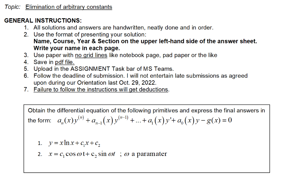 Topic: Elimination of arbitrag constants GENERAL