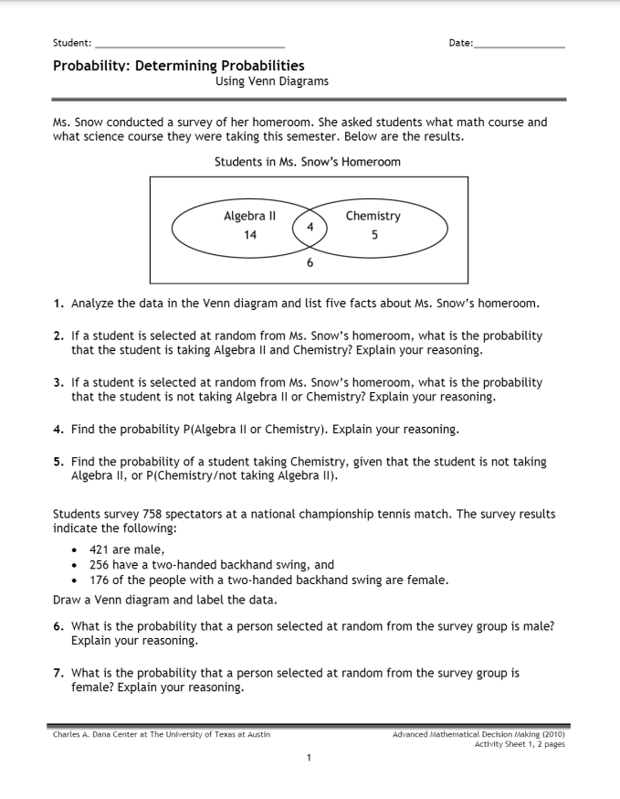 Student: Date: Probability: Determining