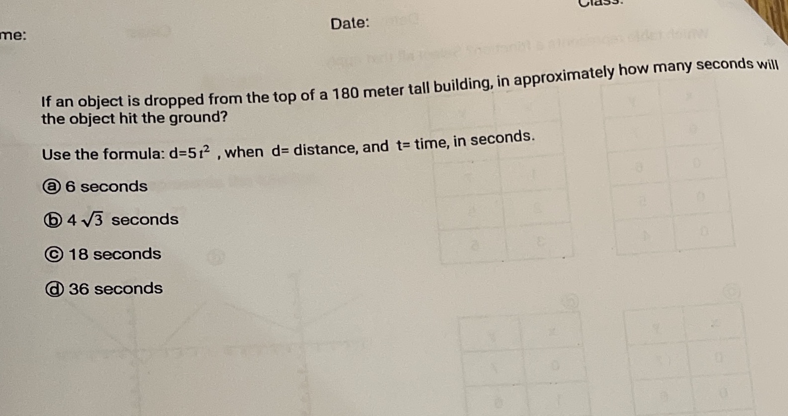 Date: me: If an object is dropped from the top of