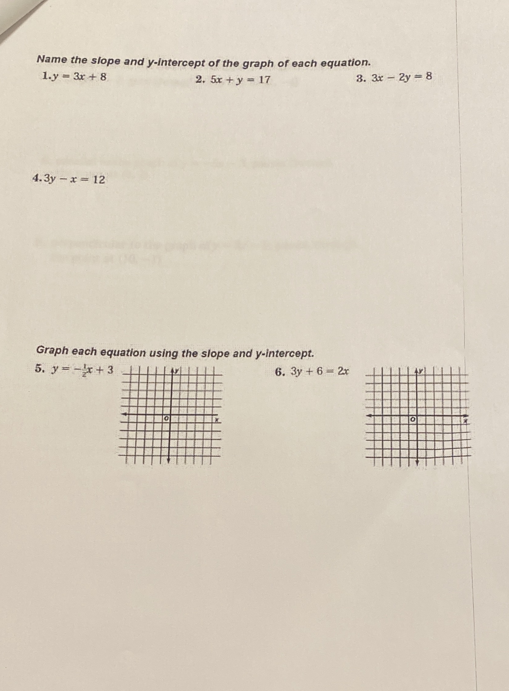 Name the slope and y-intercept of the graph of